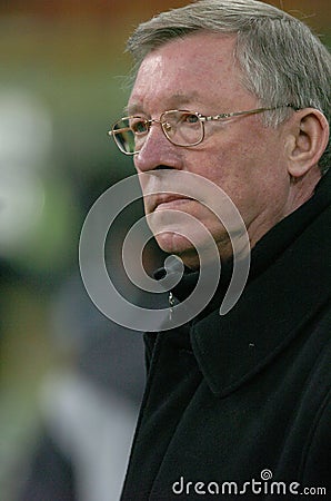 The coach of Manchester ,Sir Alex Ferguson, before the match Editorial Stock Photo